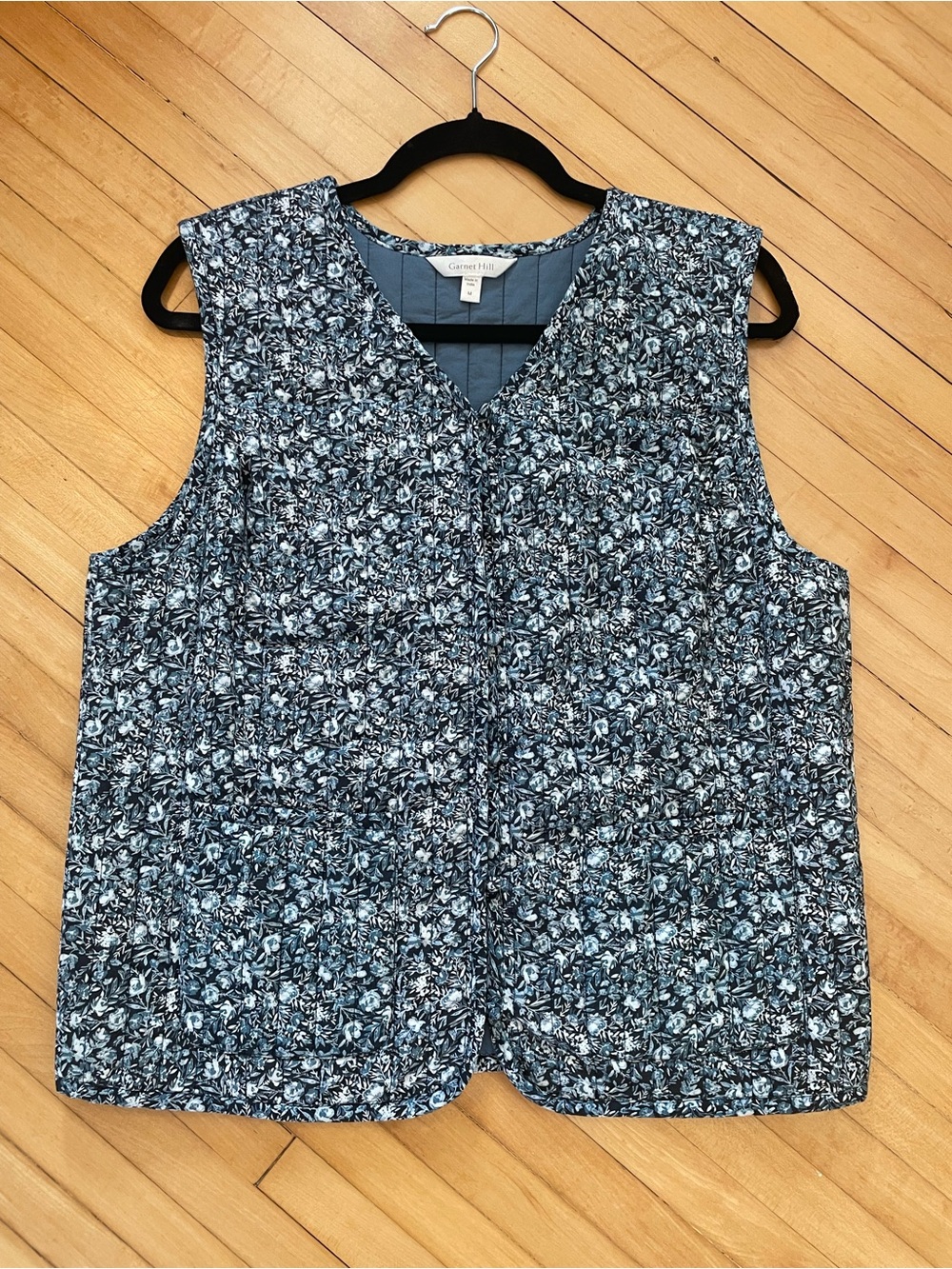 GARNET HILL Quilted Cotton Vest Ditsy Floral Button Front Cotton Cottagecore